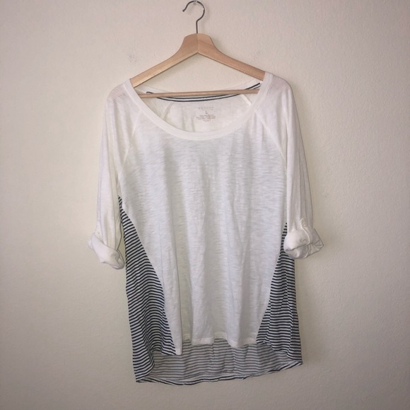 Sonoma Tops - Sonoma White Striped Roll Tab Sleeve Top